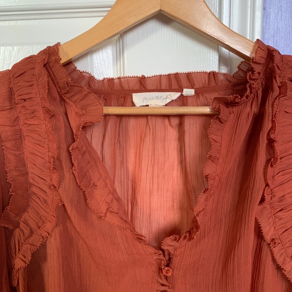 Forever That Girl Medium Copper Ruffled Blouse Romantic Bohemian Sheer Boho S - Picture 6 of 16